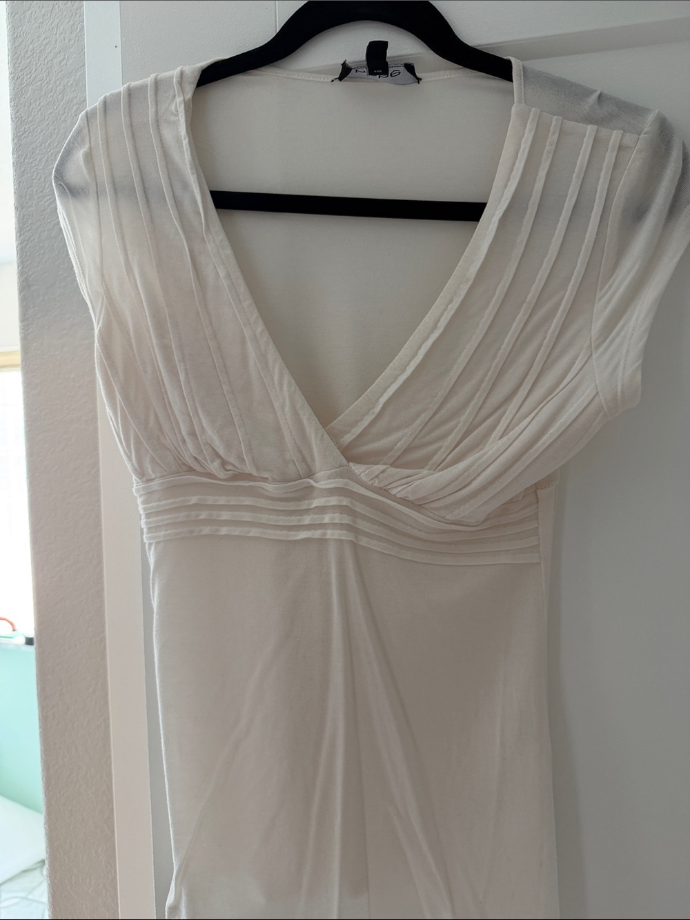 bebe Ivory V-Neck Pleated Bust Dress